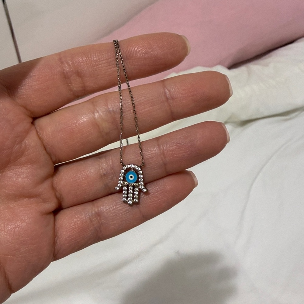 Silver Hamsa Necklace with Blue Eye